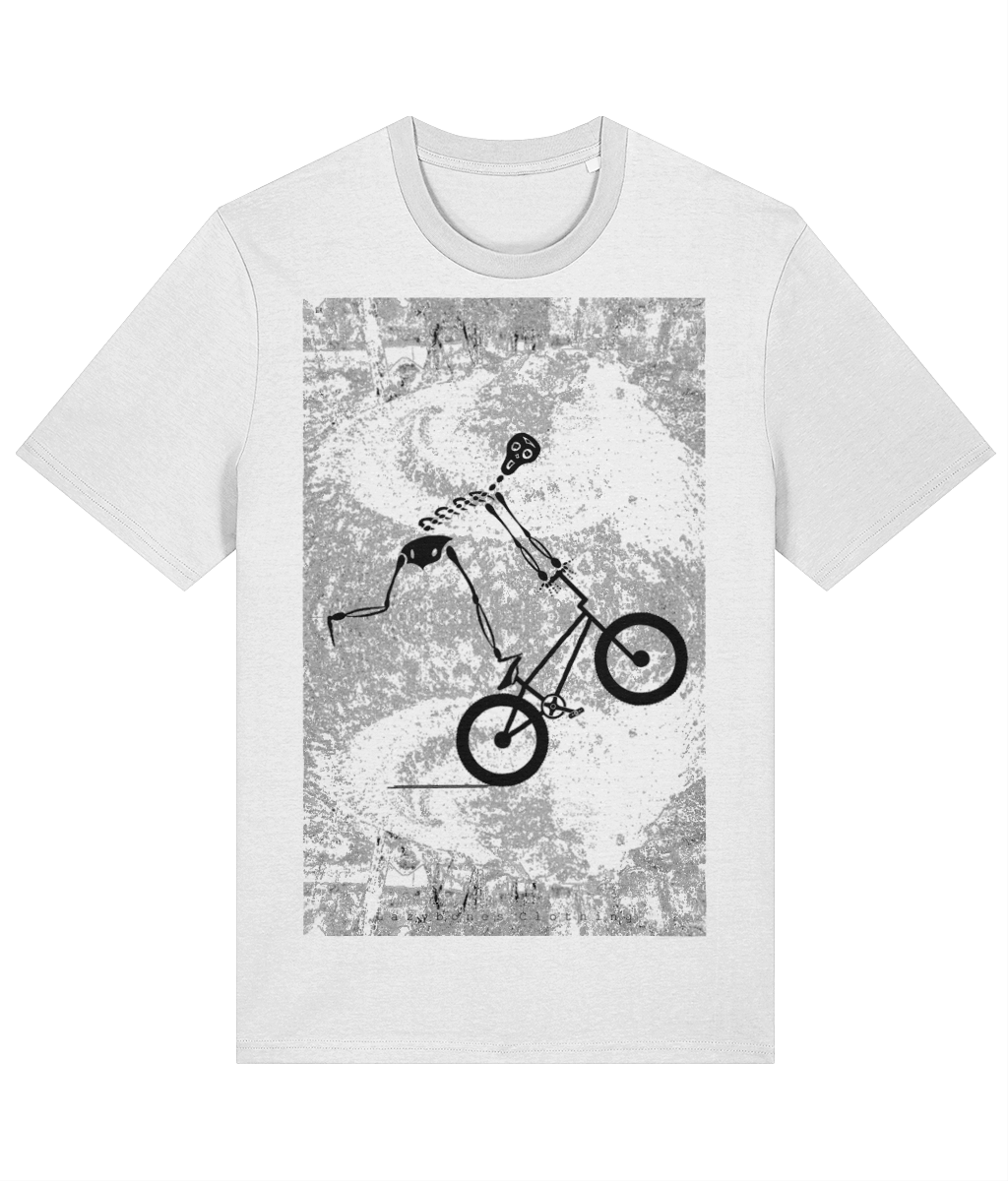 The "Be Riding Today" T-shirt on a crisp white canvas highlights a bike performing a manual with a twist, capturing the thrill of the trick. Made from 100% organic cotton and sustainably sourced, this eco-friendly tee is both comfortable and stylish. Perfect for those who push boundaries and want to showcase their adventurous spirit in a bold, clean look.