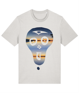 The lazybones skull with a delta sunset inside on an organic cotton tee in vintage white