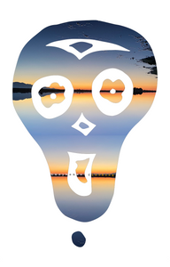 The lazybones skull with a delta sunset inside on an organic cotton tee in ice blue, beautiful skies and water, perfect for a chilled vibe, this is the image that is printed onto the sustainable tee