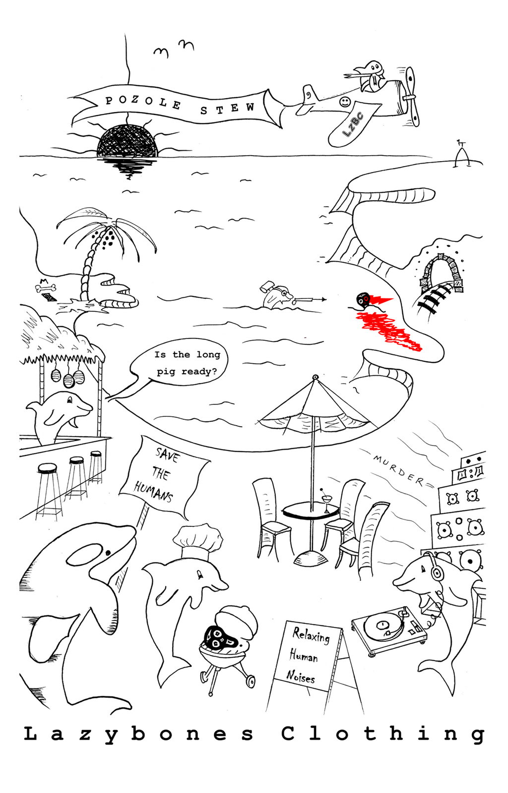 A dolphin and whale protest t-shirt with the sea creatures killing and eating the humans.