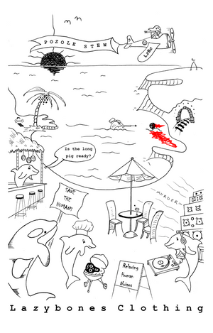A dolphin and whale protest t-shirt with the sea creatures killing and eating the humans.