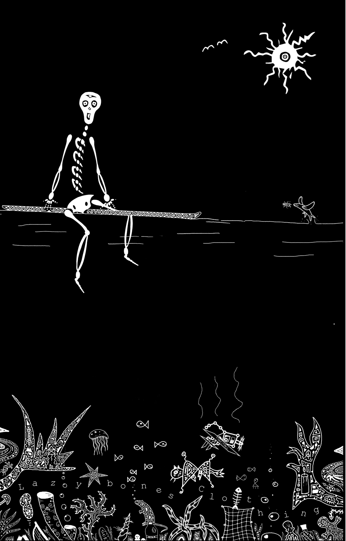 Ride the waves of change with our eco-conscious skeleton surf T-shirt!

Crafted from organic cotton, this design features a skeleton calmly sitting on a surfboard, awaiting the perfect wave while the depths below reveal a stark contrast: the beauty of organic life alongside the reality of ocean pollution.

With a round crew neck and made from sustainably sourced materials, this T-shirt tells a powerful story about the balance between nature and the environment.

Ethically crafted for adventurers who care ab